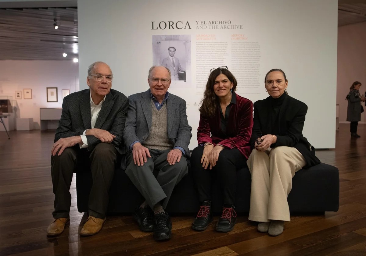 Co-curators and editors Christopher Maurer, Andrew A. Anderson and Melissa Dinverno, with Lorca Foundation President Laura García-Lorca de los Ríos. Photo © ABC, Antonio L. Juárez.