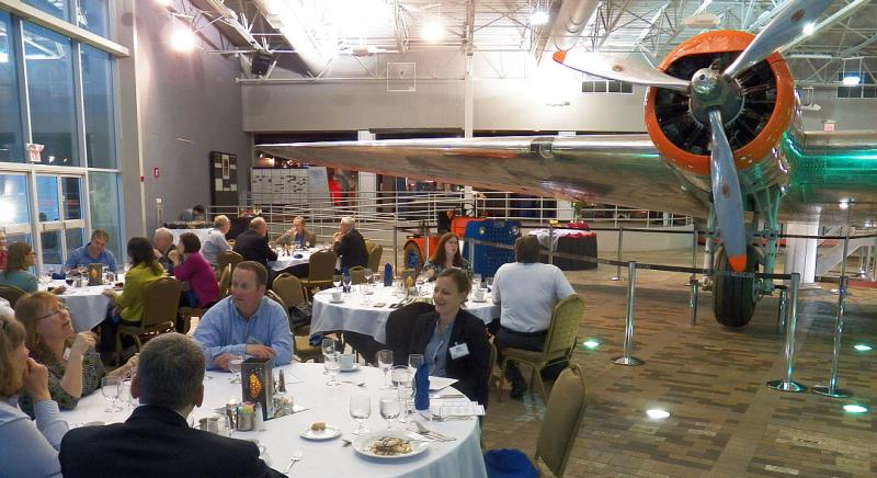 Dining under the propellers of American’s Douglas DC-3 plane at the C.R. Smith Museum. Credit: Michael Bludworth